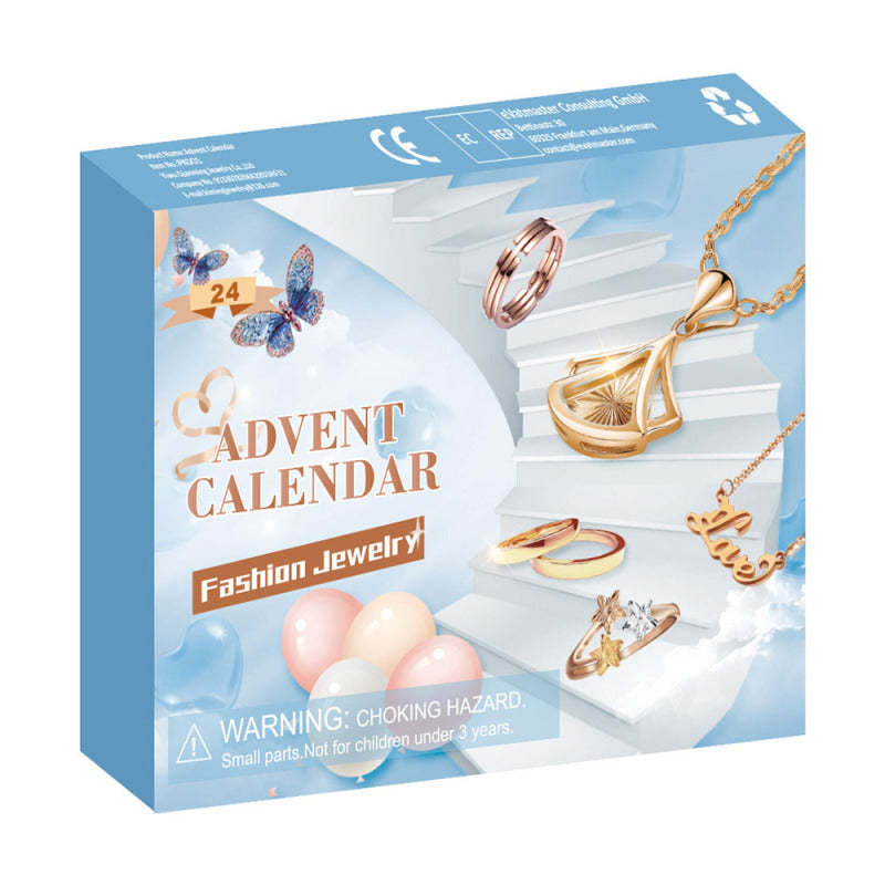 Advent Calendar To Christmas Ring Necklace Earrings Jewelry Box Set Christmas 24-Piece Set (Random Style) - yournamenecklaceuk