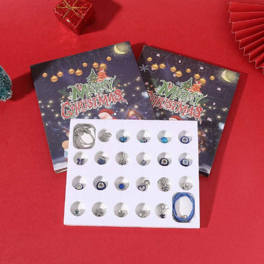 Christmas Charm Countdown Calendar Gift Box Set DIY Charm Jewelry Snowflake Bracelet Gift - yournamenecklaceuk