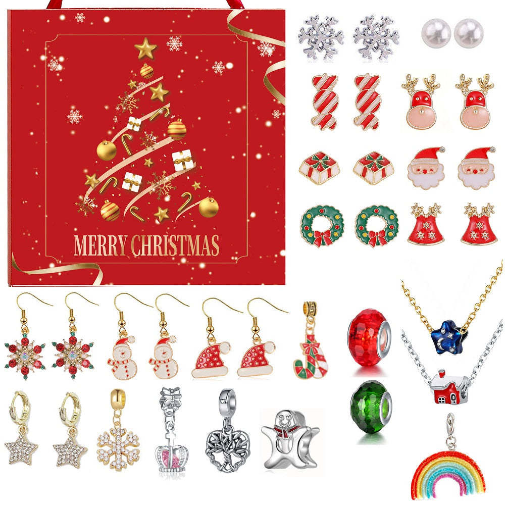 Christmas Calendar Advent 24 Countdown Necklace Blind Box Surprise Charms Earrings Set - yournamenecklaceuk