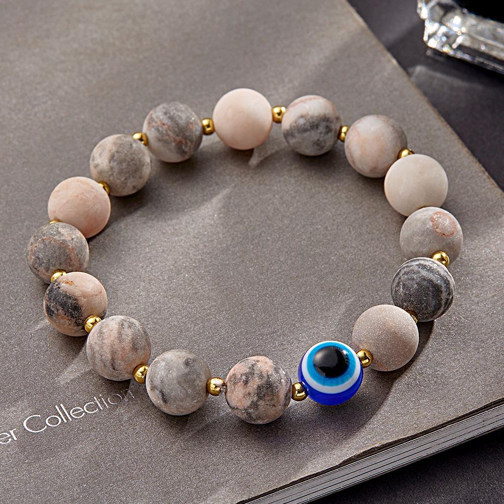 Evil Eye Amulet Bracelet Natural Lava Stone Beaded Bracelet for Men - yournamenecklaceuk