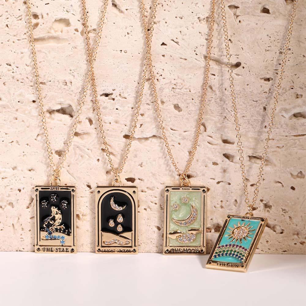 Colorful Tarot Cards Symbolic Necklace Dripping Oil Pendant Enamel Necklace With Rhinestones Gift - yournamenecklaceuk