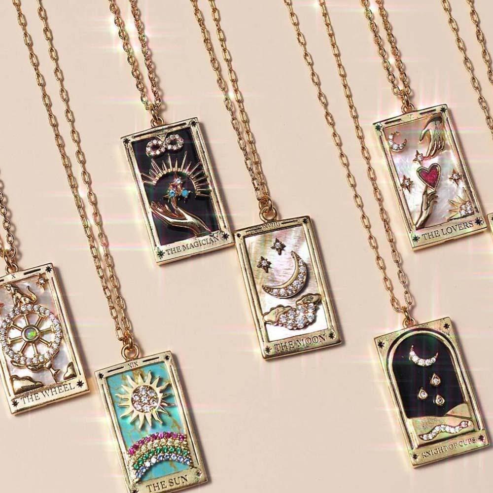 Colorful Tarot Cards Symbolic Necklace Dripping Oil Pendant Enamel Necklace With Rhinestones Gift - yournamenecklaceuk