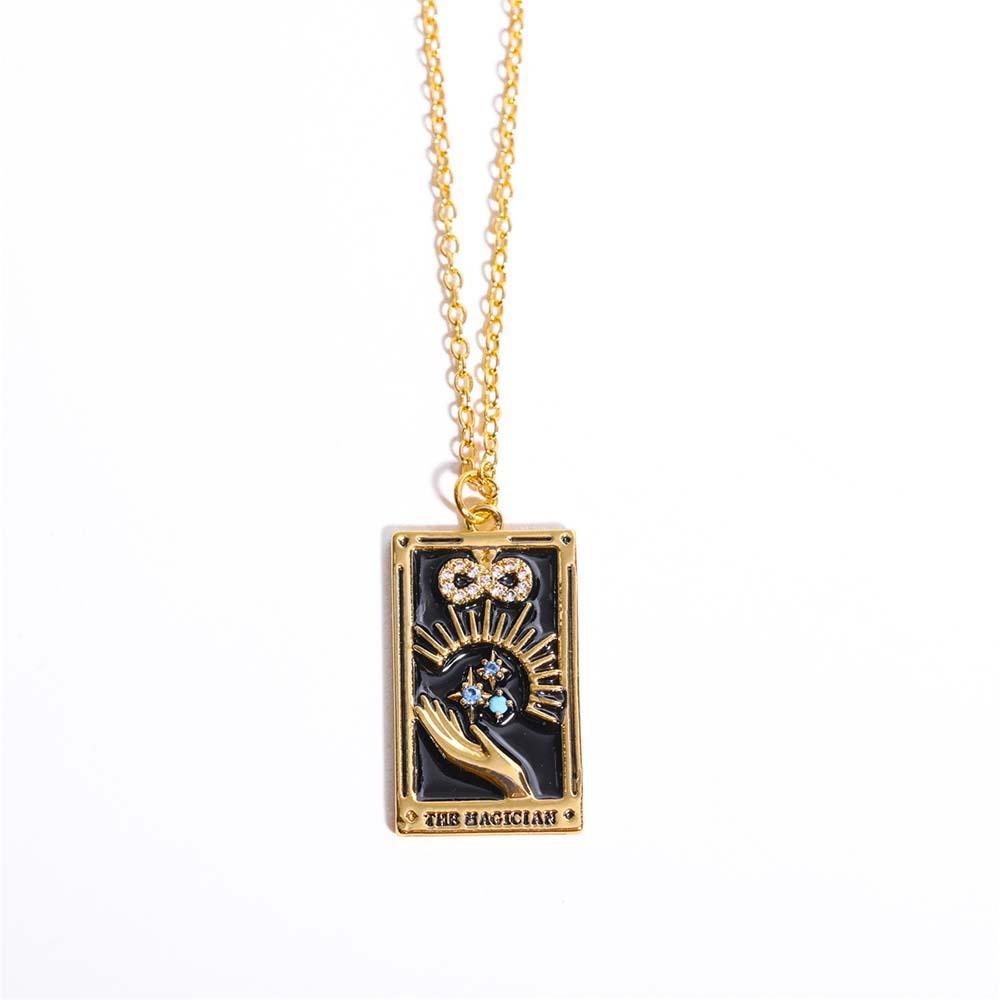 Colorful Tarot Cards Symbolic Necklace Dripping Oil Pendant Enamel Necklace With Rhinestones Gift - yournamenecklaceuk