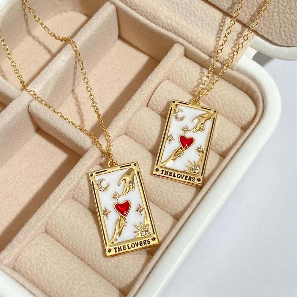 Colorful Tarot Cards Symbolic Necklace Dripping Oil Pendant Enamel Necklace With Rhinestones Gift - yournamenecklaceuk