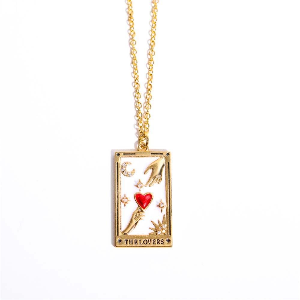 Colorful Tarot Cards Symbolic Necklace Dripping Oil Pendant Enamel Necklace With Rhinestones Gift - yournamenecklaceuk