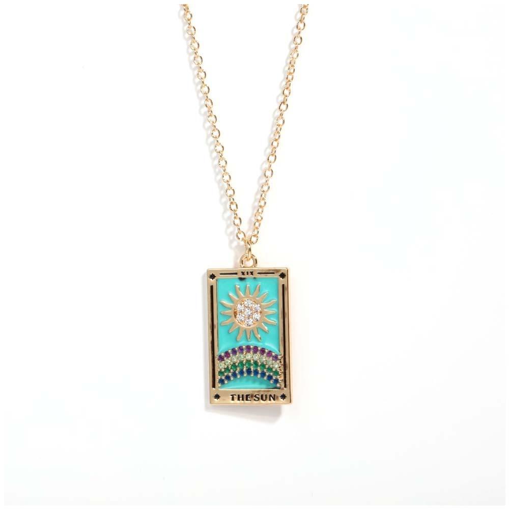 Colorful Tarot Cards Symbolic Necklace Dripping Oil Pendant Enamel Necklace With Rhinestones Gift - yournamenecklaceuk