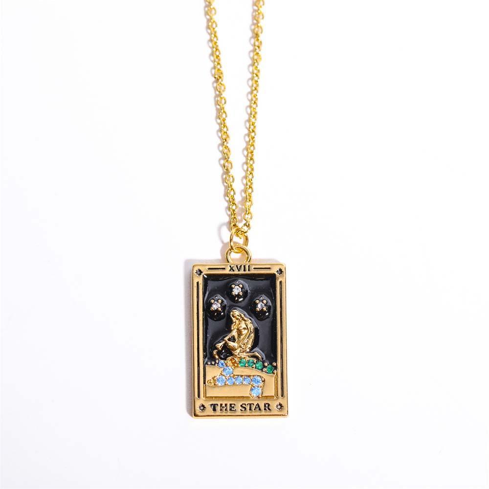Colorful Tarot Cards Symbolic Necklace Dripping Oil Pendant Enamel Necklace With Rhinestones Gift - yournamenecklaceuk