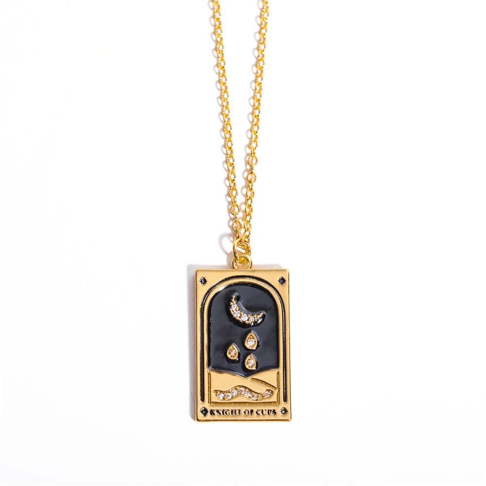 Colorful Tarot Cards Symbolic Necklace Dripping Oil Pendant Enamel Necklace With Rhinestones Gift - yournamenecklaceuk
