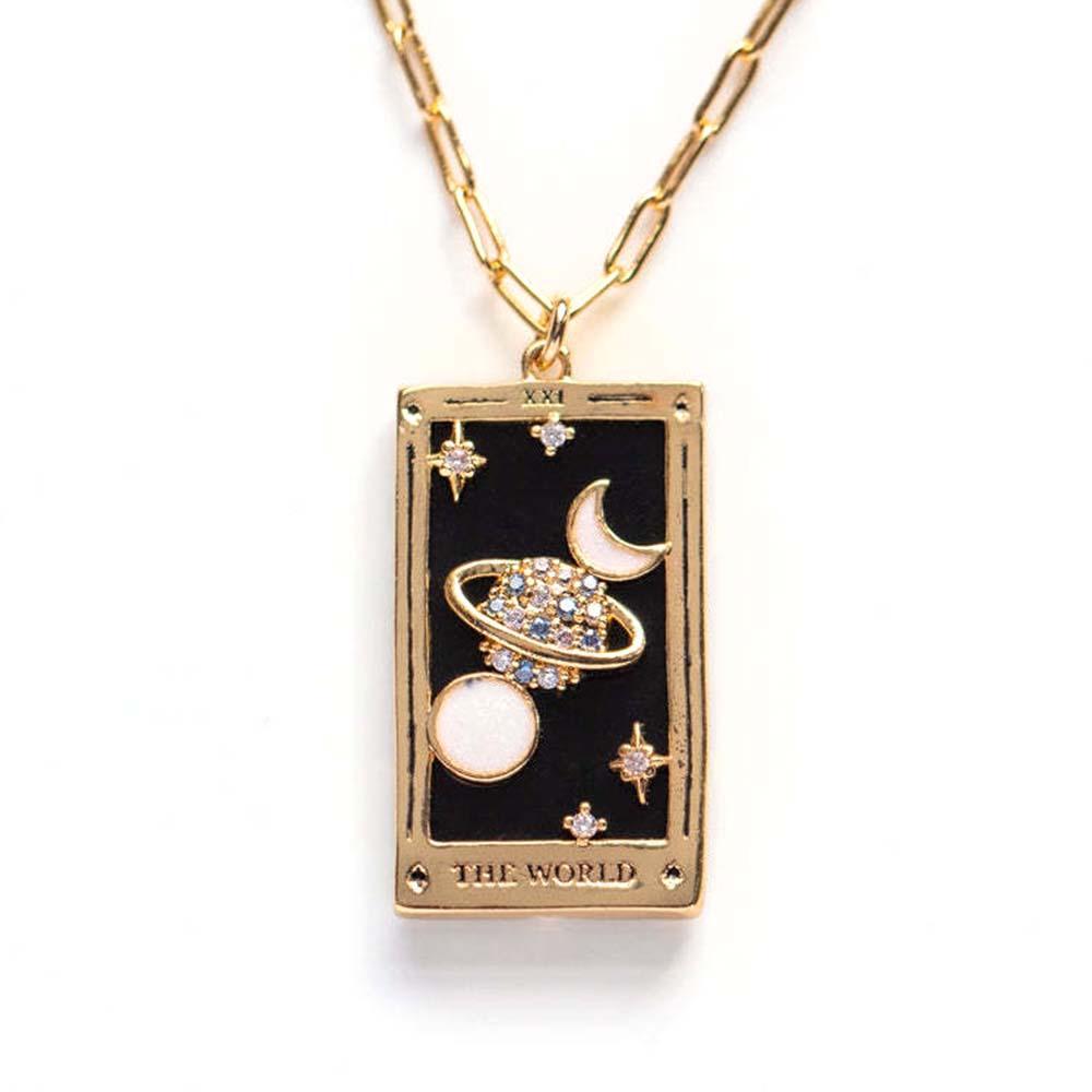 Colorful Tarot Cards Symbolic Necklace Dripping Oil Pendant Enamel Necklace With Rhinestones Gift - yournamenecklaceuk