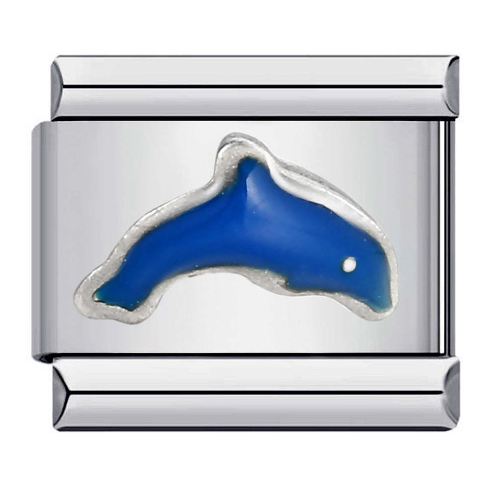 Blue Dolphin Italian Charm For Italian Charm Bracelets Composable Link - yournamenecklaceuk