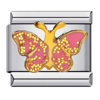 Dazzling Pink Butterfly Italian Charm For Italian Charm Bracelets Composable Link - yournamenecklaceuk