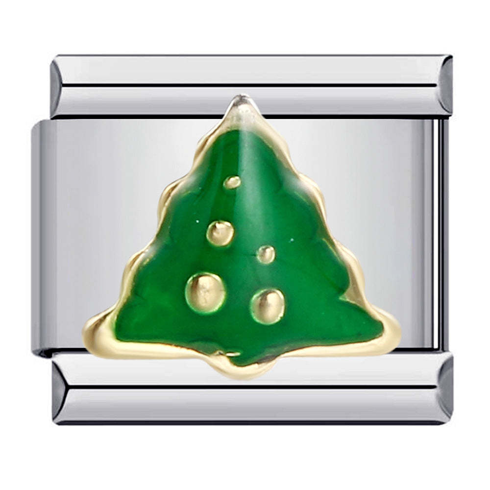 Golden Edge Christmas Tree Italian Charm For Italian Charm Bracelets Composable Link - yournamenecklaceuk