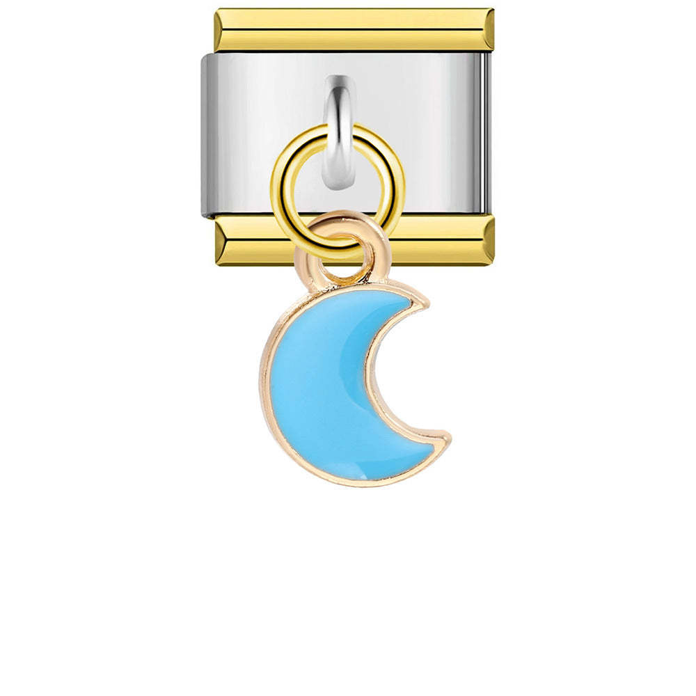 Gold Edge Blue Moon Pendant Italian Charm For Italian Charm Bracelets Composable Link - yournamenecklaceuk