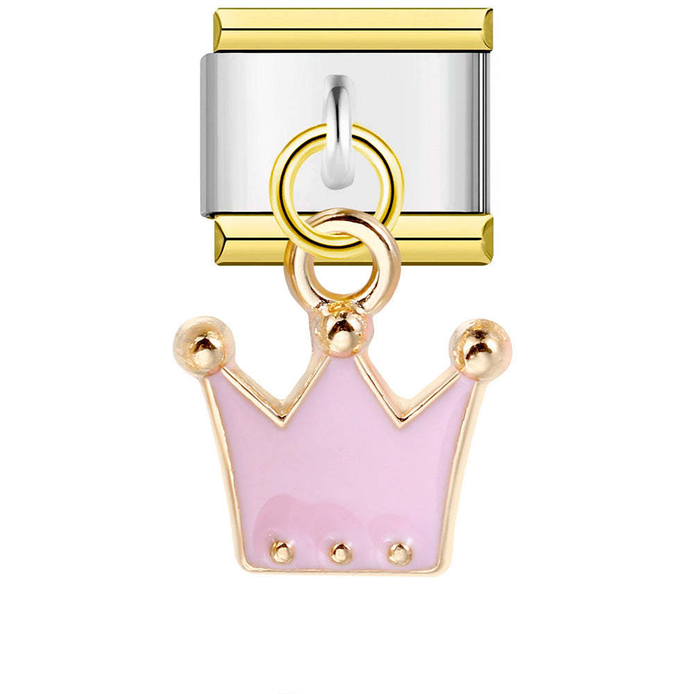 Pink Crown Pendant Italian Charm For Italian Charm Bracelets Composable Link - yournamenecklaceuk