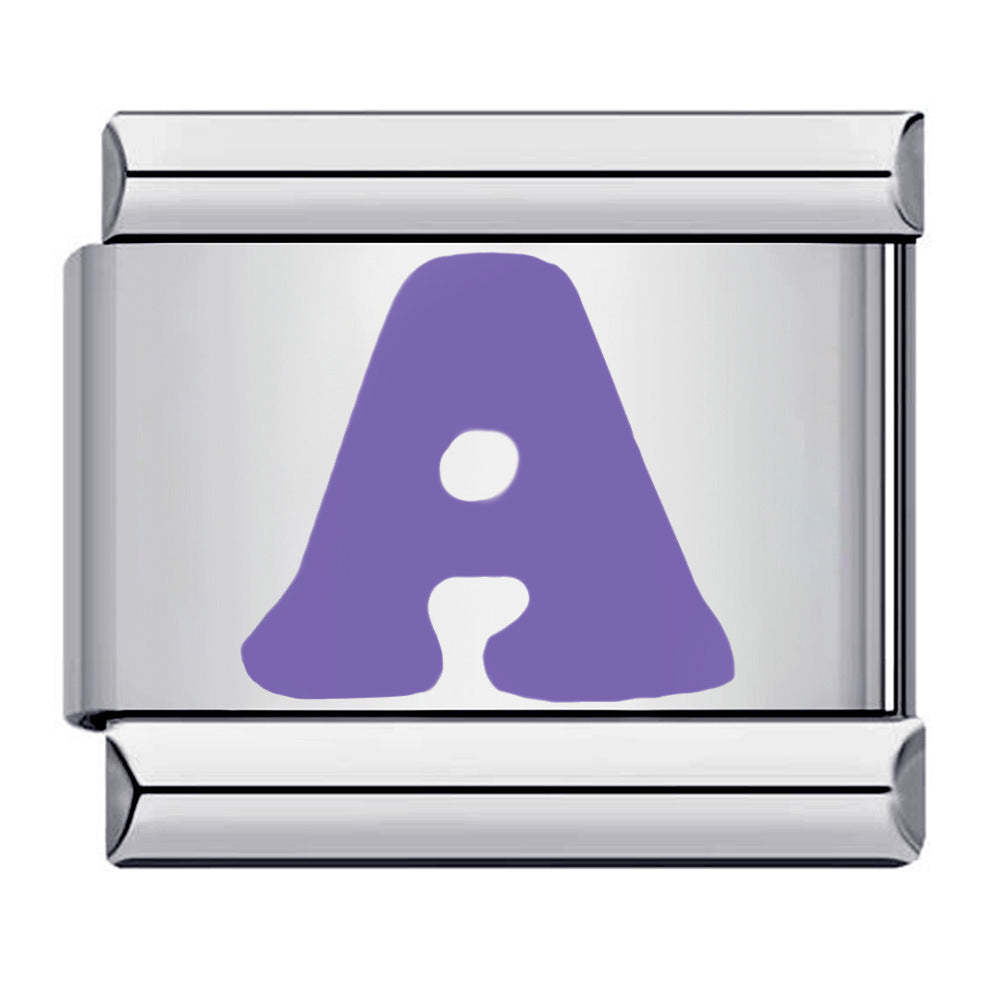 Purple Letter A Italian Charm For Italian Charm Bracelets Composable Link - yournamenecklaceuk
