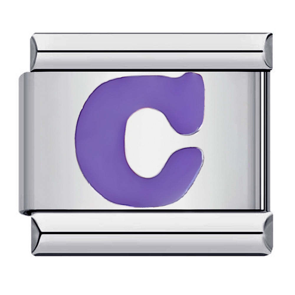 Purple Letter C Italian Charm For Italian Charm Bracelets Composable Link - yournamenecklaceuk