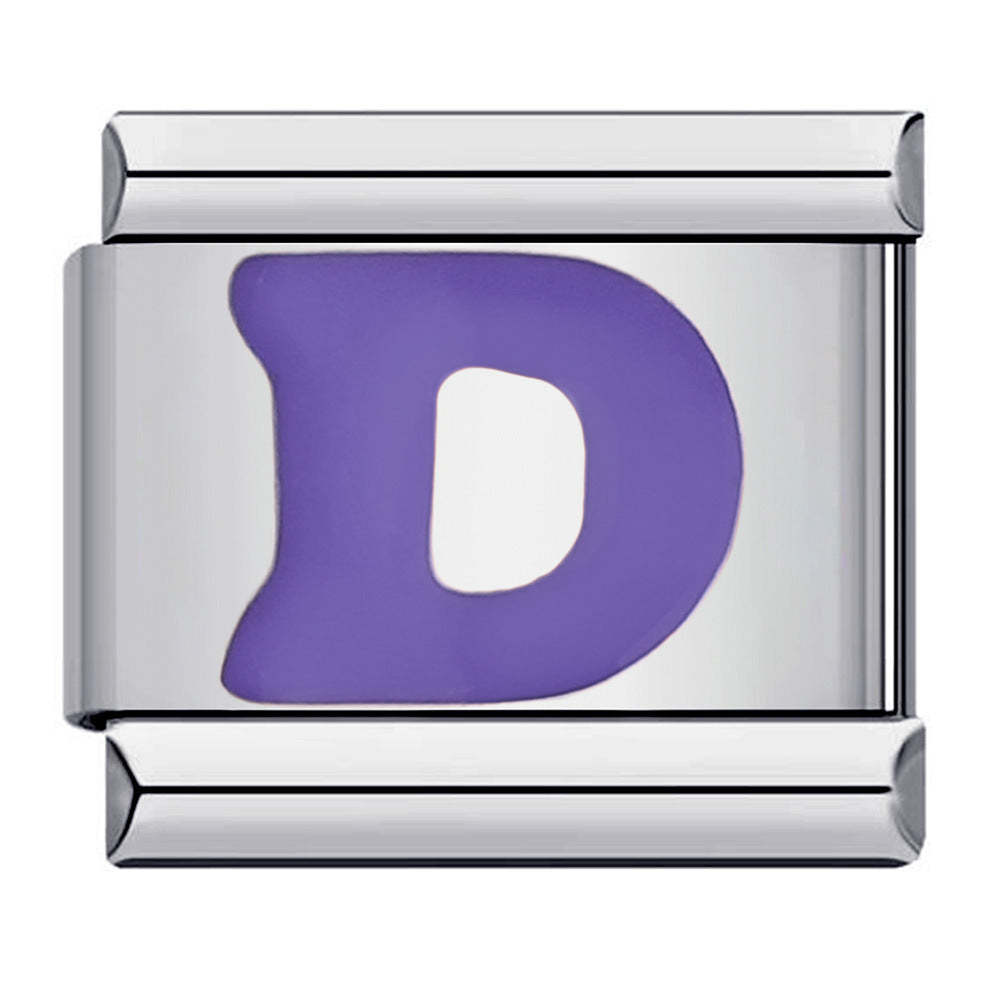 Purple Letter D Italian Charm For Italian Charm Bracelets Composable Link - yournamenecklaceuk