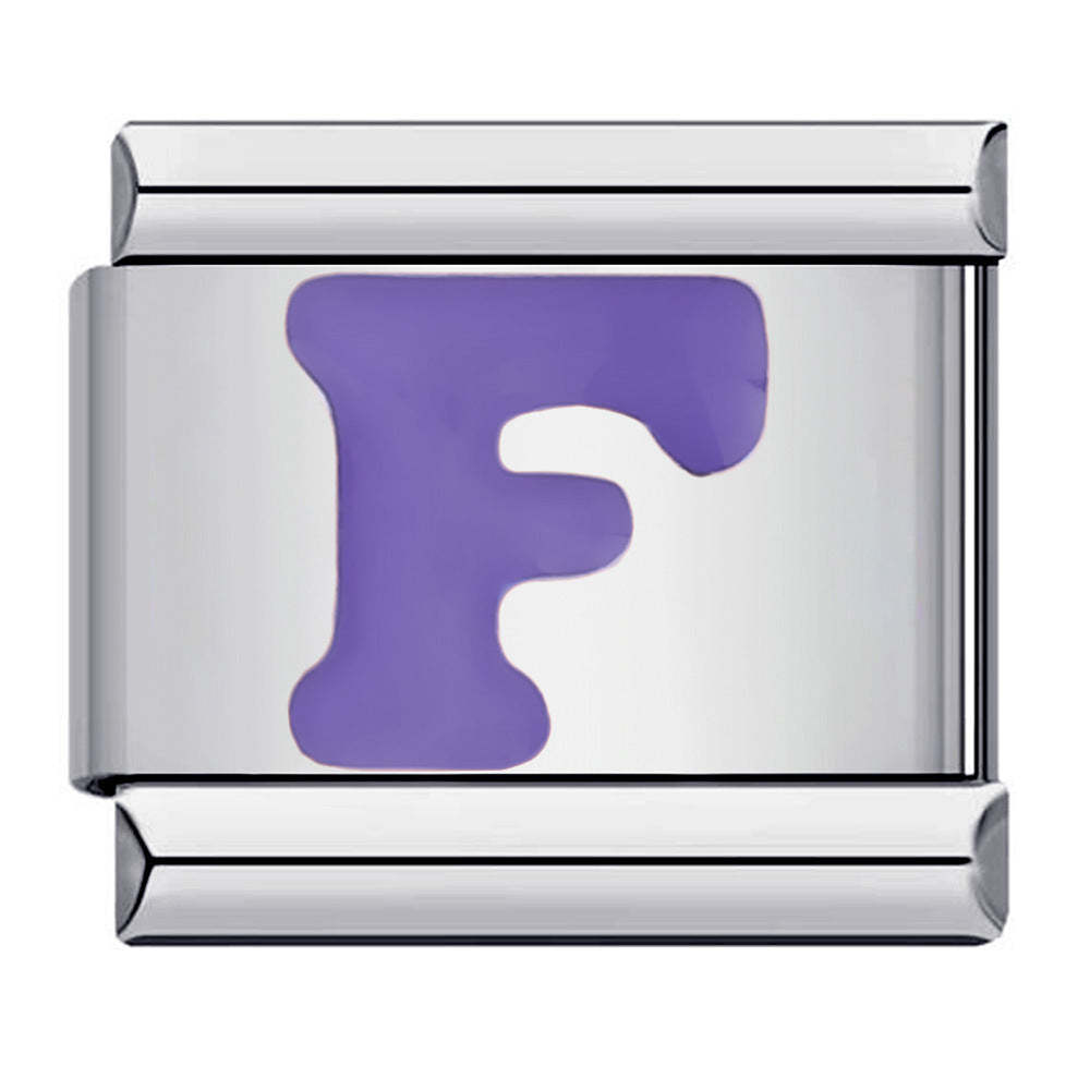 Purple Letter F Italian Charm For Italian Charm Bracelets Composable Link - yournamenecklaceuk