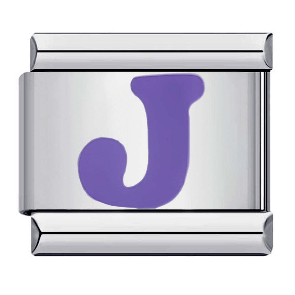 Purple Letter J Italian Charm For Italian Charm Bracelets Composable Link - yournamenecklaceuk