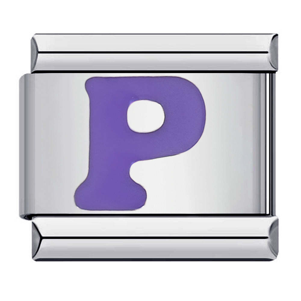 Purple Letter P Italian Charm For Italian Charm Bracelets Composable Link - yournamenecklaceuk