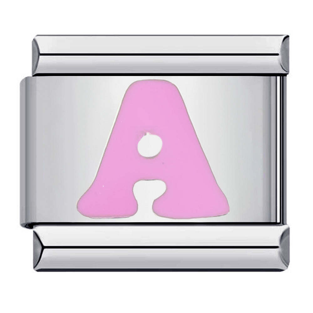 Pink Letter A Italian Charm For Italian Charm Bracelets Composable Link - yournamenecklaceuk