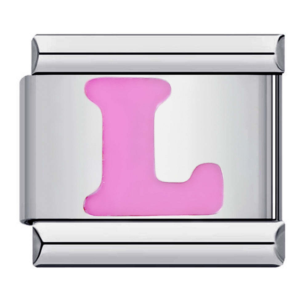 Pink Letter L Italian Charm For Italian Charm Bracelets Composable Link - yournamenecklaceuk