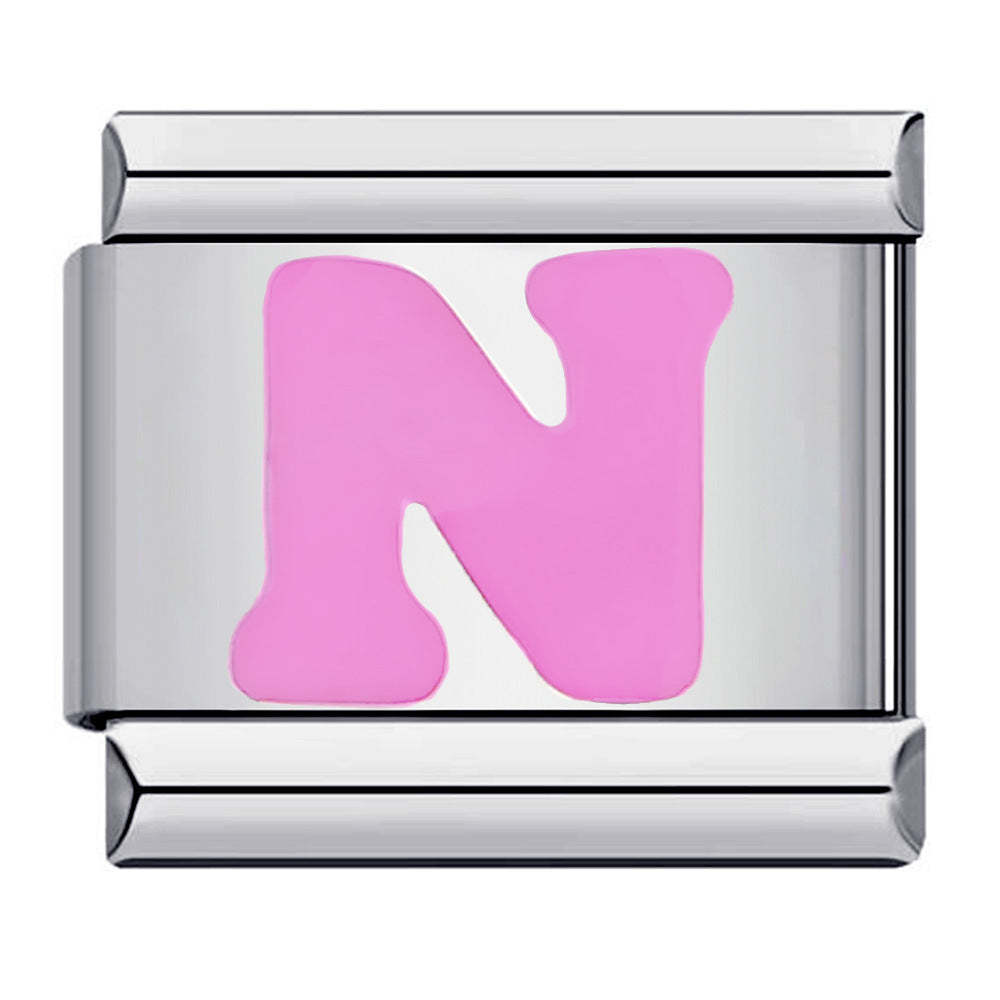 Pink Letter N Italian Charm For Italian Charm Bracelets Composable Link - yournamenecklaceuk