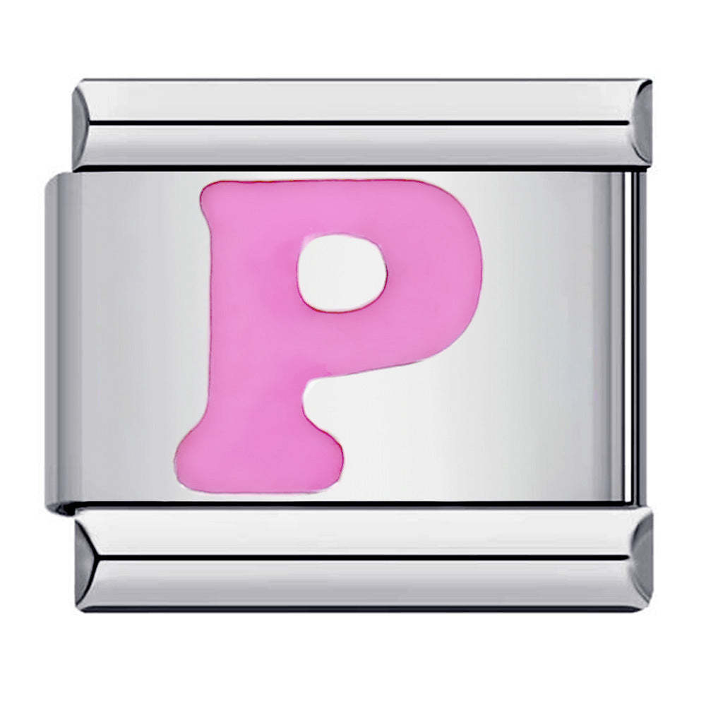 Pink Letter P Italian Charm For Italian Charm Bracelets Composable Link - yournamenecklaceuk