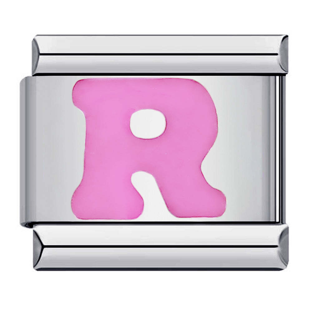 Pink Letter R Italian Charm For Italian Charm Bracelets Composable Link - yournamenecklaceuk