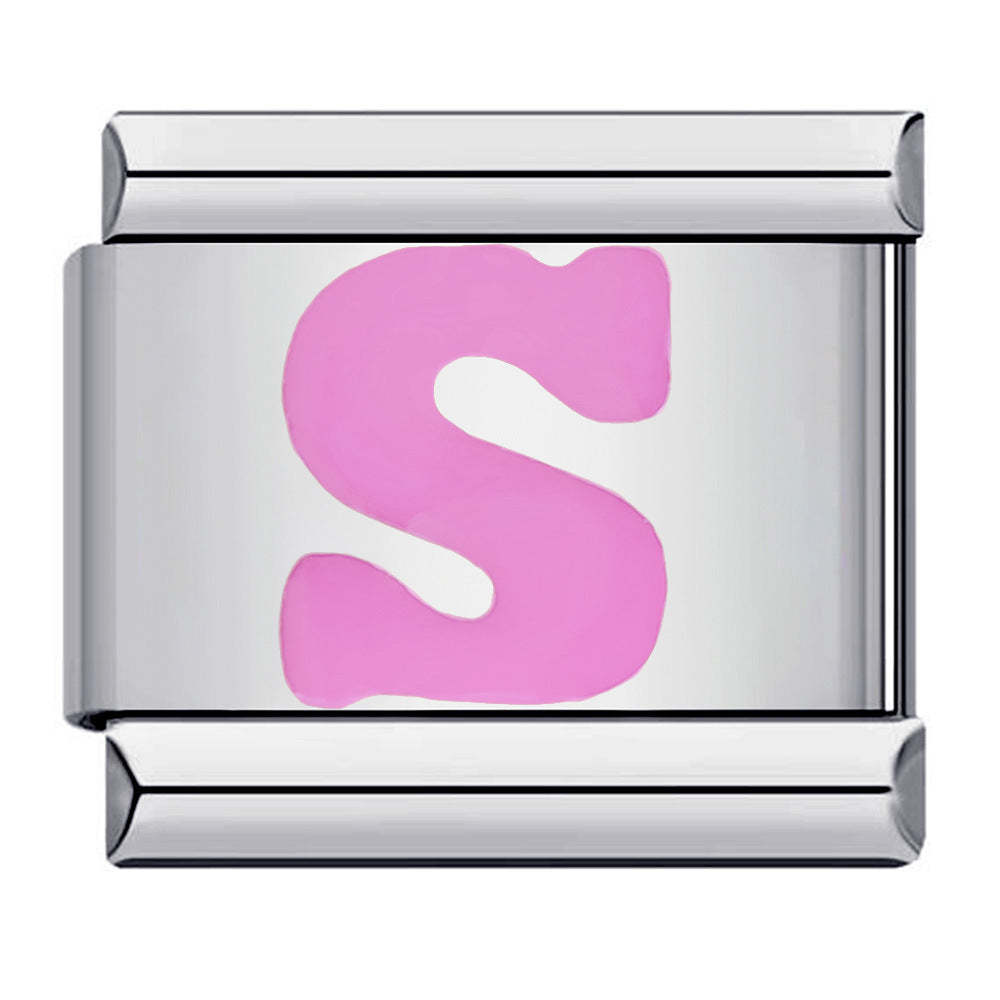 Pink Letter S Italian Charm For Italian Charm Bracelets Composable Link - yournamenecklaceuk