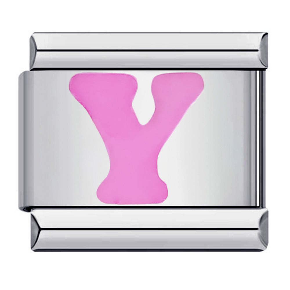 Pink Letter Y Italian Charm For Italian Charm Bracelets Composable Link - yournamenecklaceuk