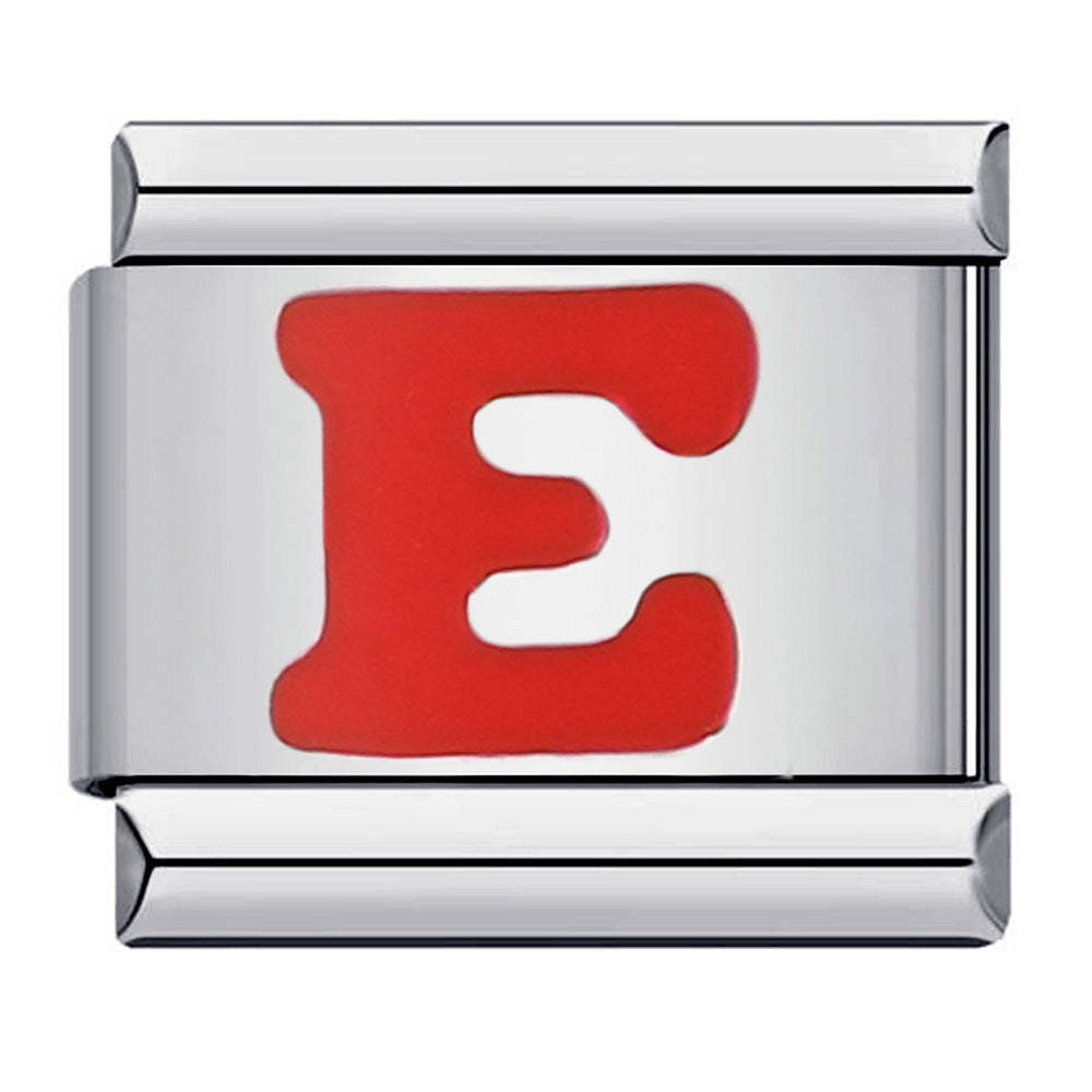 Red Letter E Italian Charm For Italian Charm Bracelets Composable Link - yournamenecklaceuk