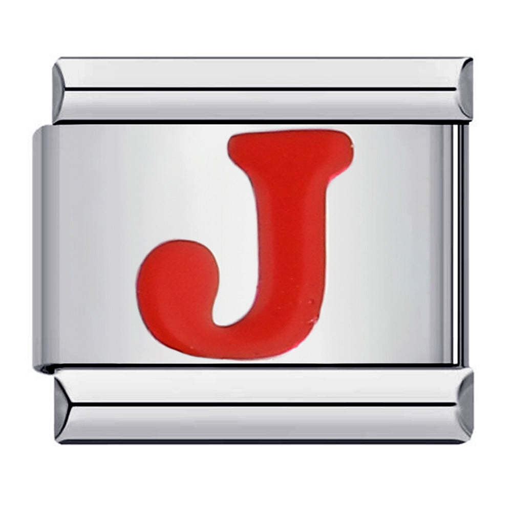 Red Letter J Italian Charm For Italian Charm Bracelets Composable Link - yournamenecklaceuk