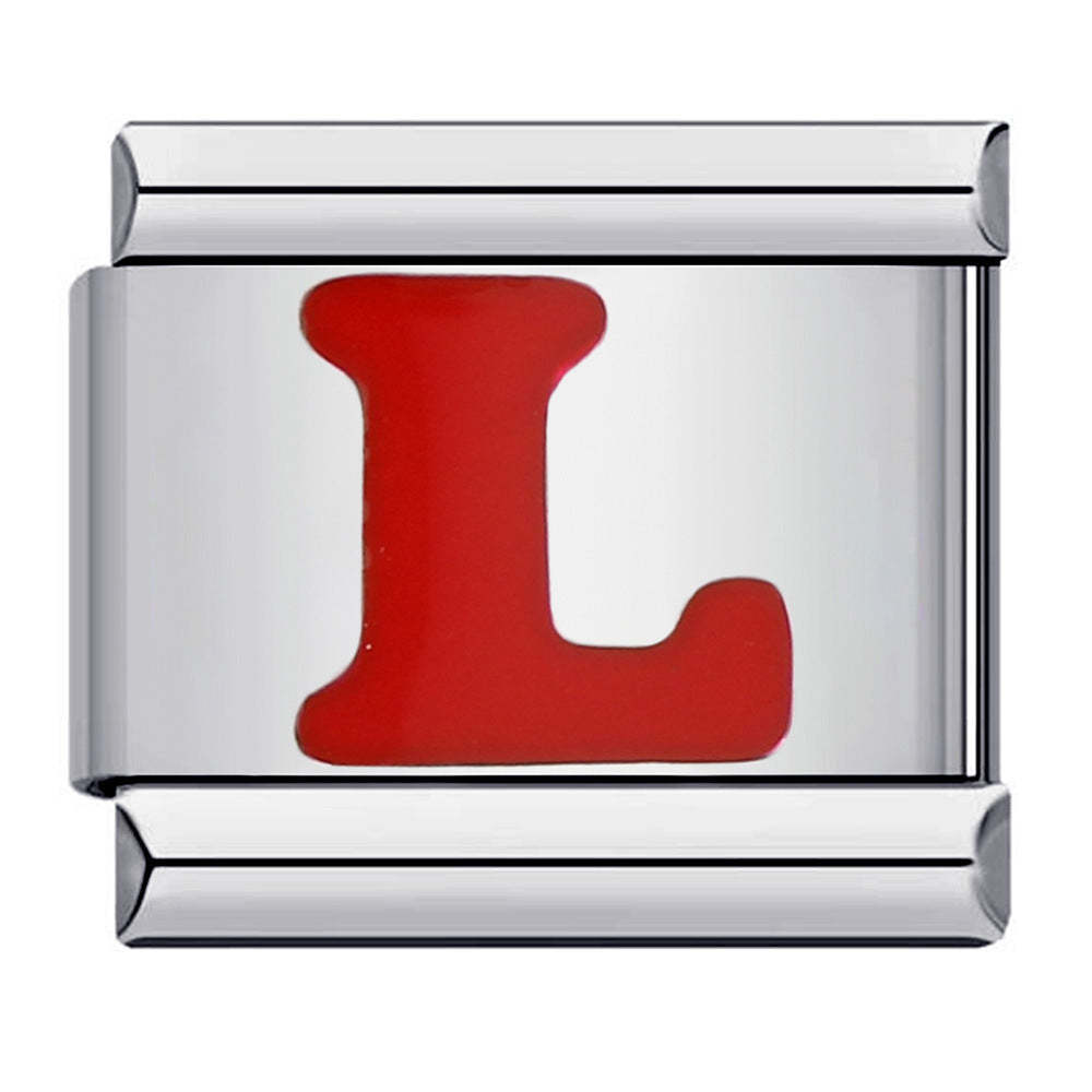 Red Letter L Italian Charm For Italian Charm Bracelets Composable Link - yournamenecklaceuk
