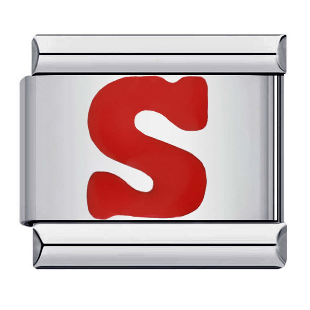 Red Letter S Italian Charm For Italian Charm Bracelets Composable Link - yournamenecklaceuk