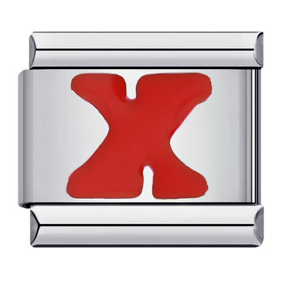 Red Letter X Italian Charm For Italian Charm Bracelets Composable Link - yournamenecklaceuk