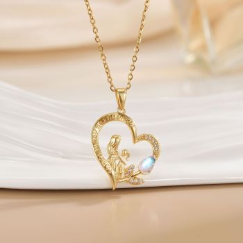 Mother's Day Gifts Heart-shaped Tulip Mother's Love Necklace Mother Daughter Heart Pendant Necklace Heart with Mother and Child -  NameNecklaceUK