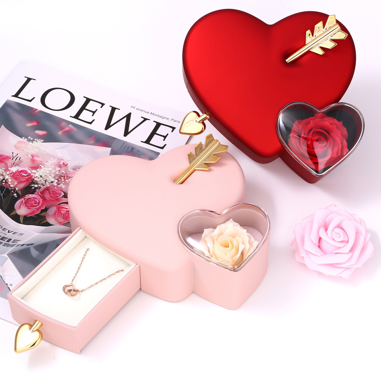 Valentine's Day Gifts Eternal Rose Necklace Gift Box Luxury Romantic Jewelry Set Preserved Flower Christmas Gift Anniversary Gift for Her -  NameNecklaceUK