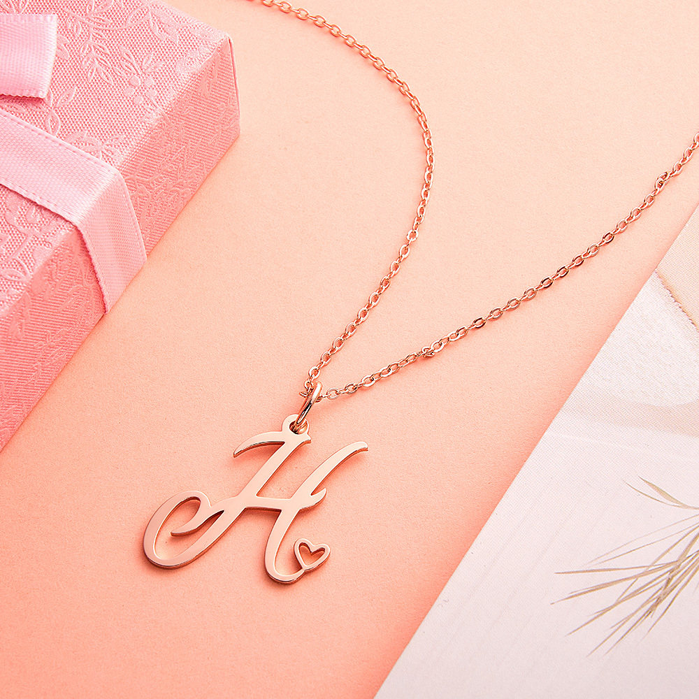 Custom Letter Necklace – Personalized Single Letter Pendant Simple Letter Necklace with Heart Accent  Gift For Women -  NameNecklaceUK