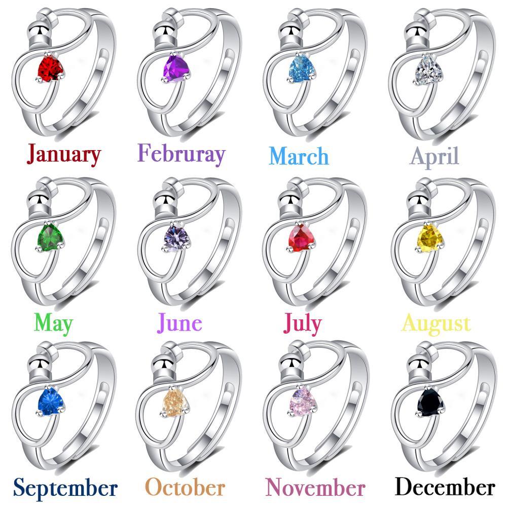 Fidget Anxiety Adjustable Rotating Ring for Women Girls with 12 Birthstone Jewelry for Birthday Gift - yournamenecklaceuk