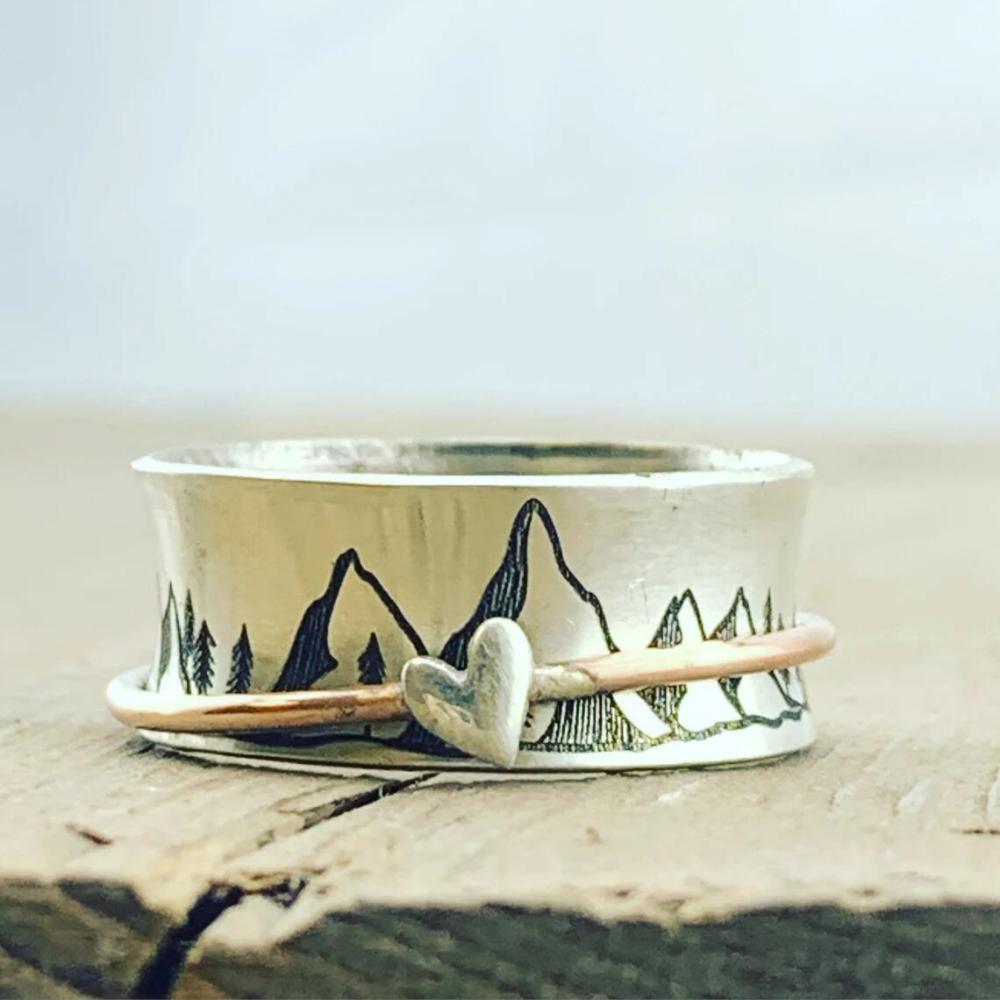 Heart Fidget Anxiety Ring Meditation Spinner Ring Jewelry Gifts for Women Girls - yournamenecklaceuk