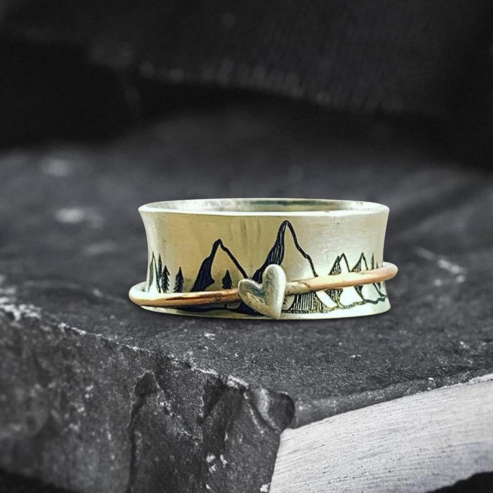 Heart Fidget Anxiety Ring Meditation Spinner Ring Jewelry Gifts for Women Girls - yournamenecklaceuk
