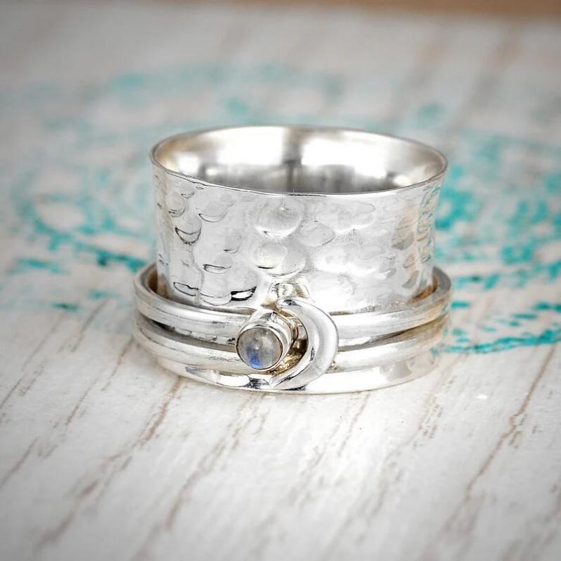 Fidget Anxiety Relief Rings Moon Spinner Ring Jewelry Gifts for Women Girls - yournamenecklaceuk