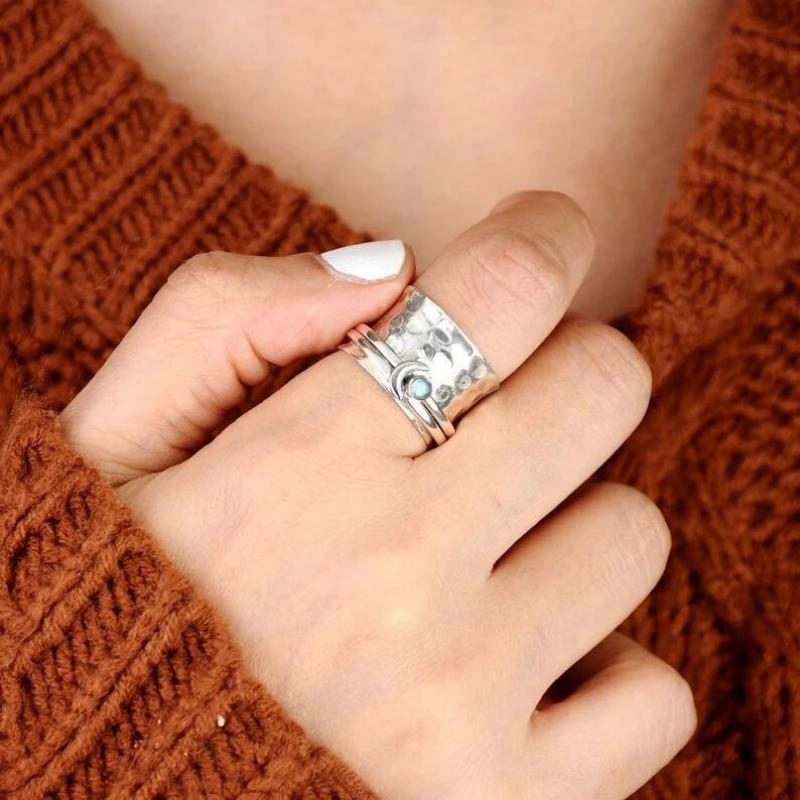 Fidget Anxiety Relief Rings Moon Spinner Ring Jewelry Gifts for Women Girls - yournamenecklaceuk