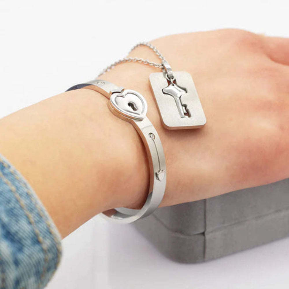 Necklace Bracelet Set Key Lock Love Jewelry Gifts For Couples - NameNecklace
