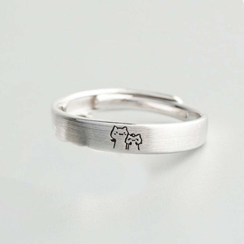 Cute Cat Matching Ring Adjustable Ring Animal Couple Jewelry Gift - yournamenecklaceuk