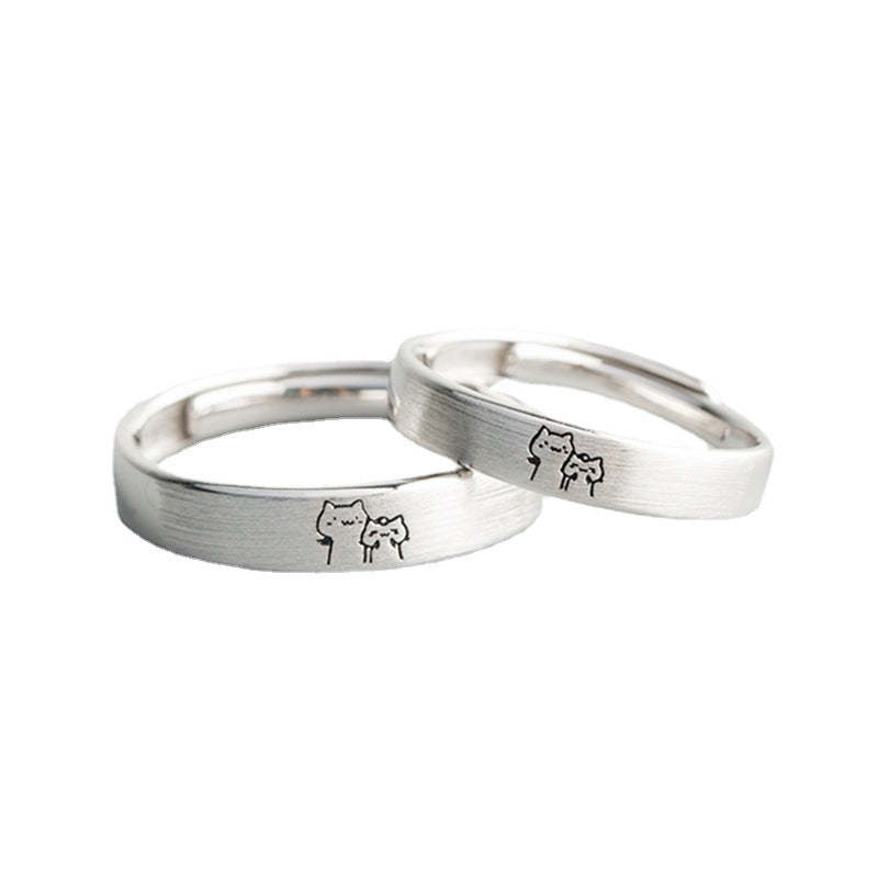 Cute Cat Matching Ring Adjustable Ring Animal Couple Jewelry Gift - yournamenecklaceuk
