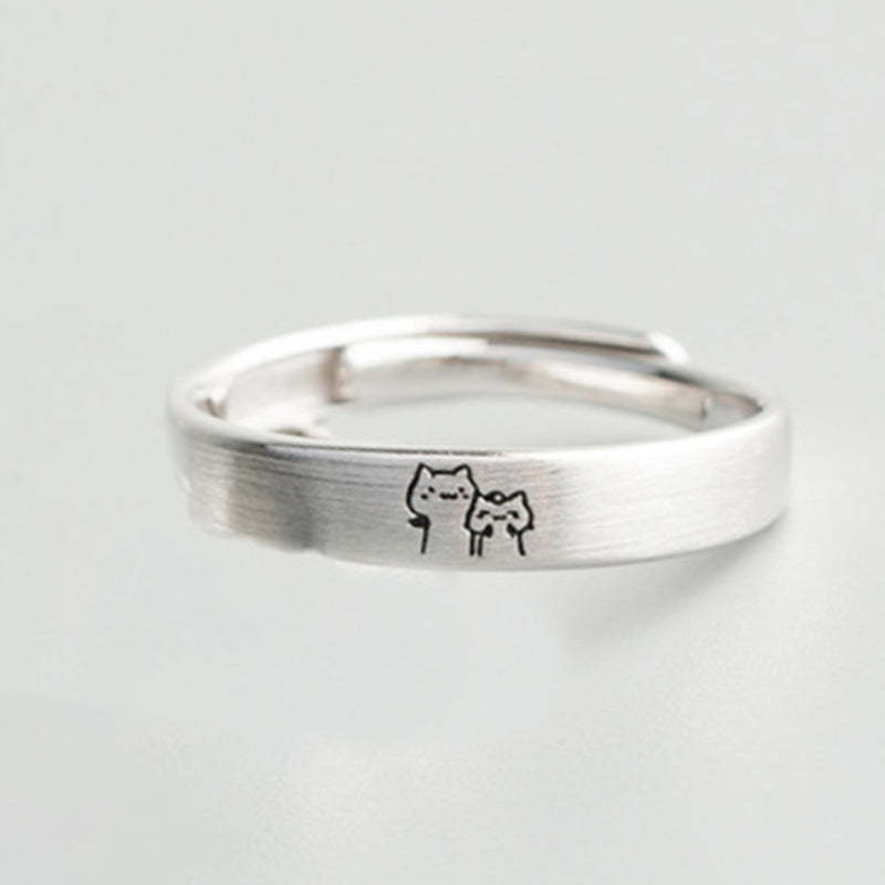 Cute Cat Matching Ring Adjustable Ring Animal Couple Jewelry Gift - yournamenecklaceuk
