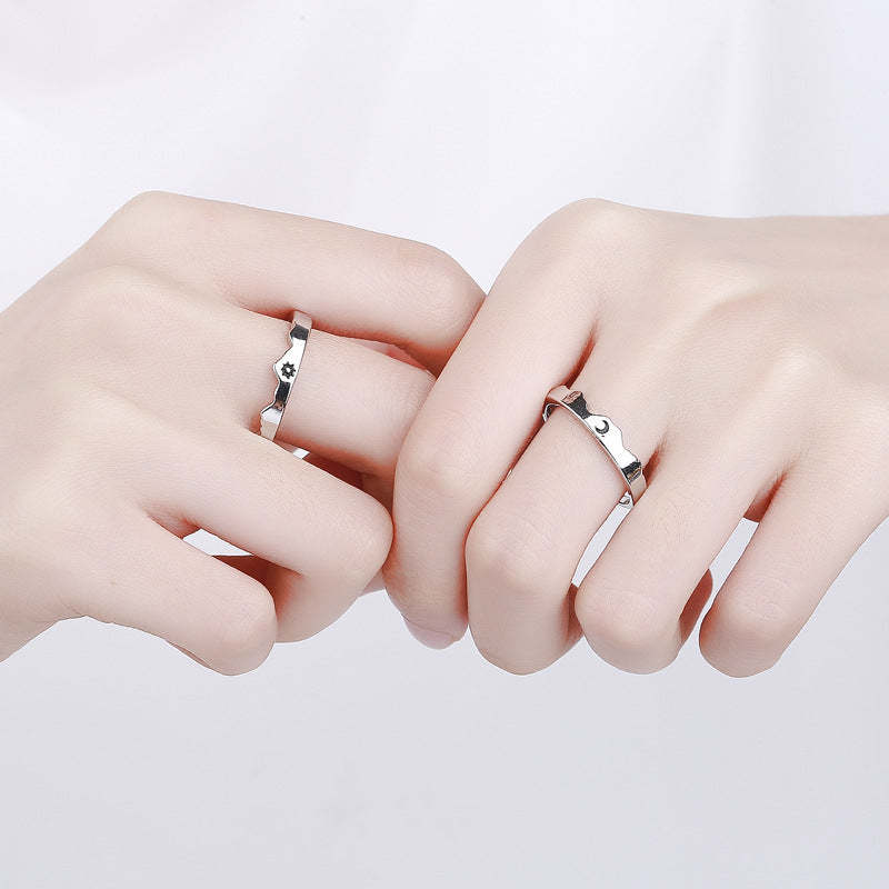 Sun and Moon Couple Rings Matching Promise Ring Adjustable Ring Gift for Lovers - yournamenecklaceuk