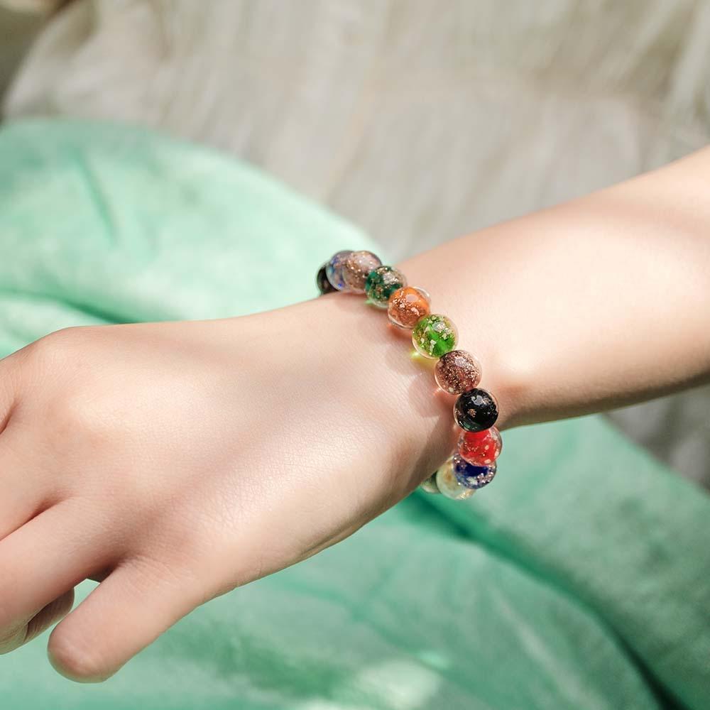 Colorful Firefly Glass Stretch Beaded Bracelet Glow in the Dark Luminous Bracelet - yournamenecklaceuk